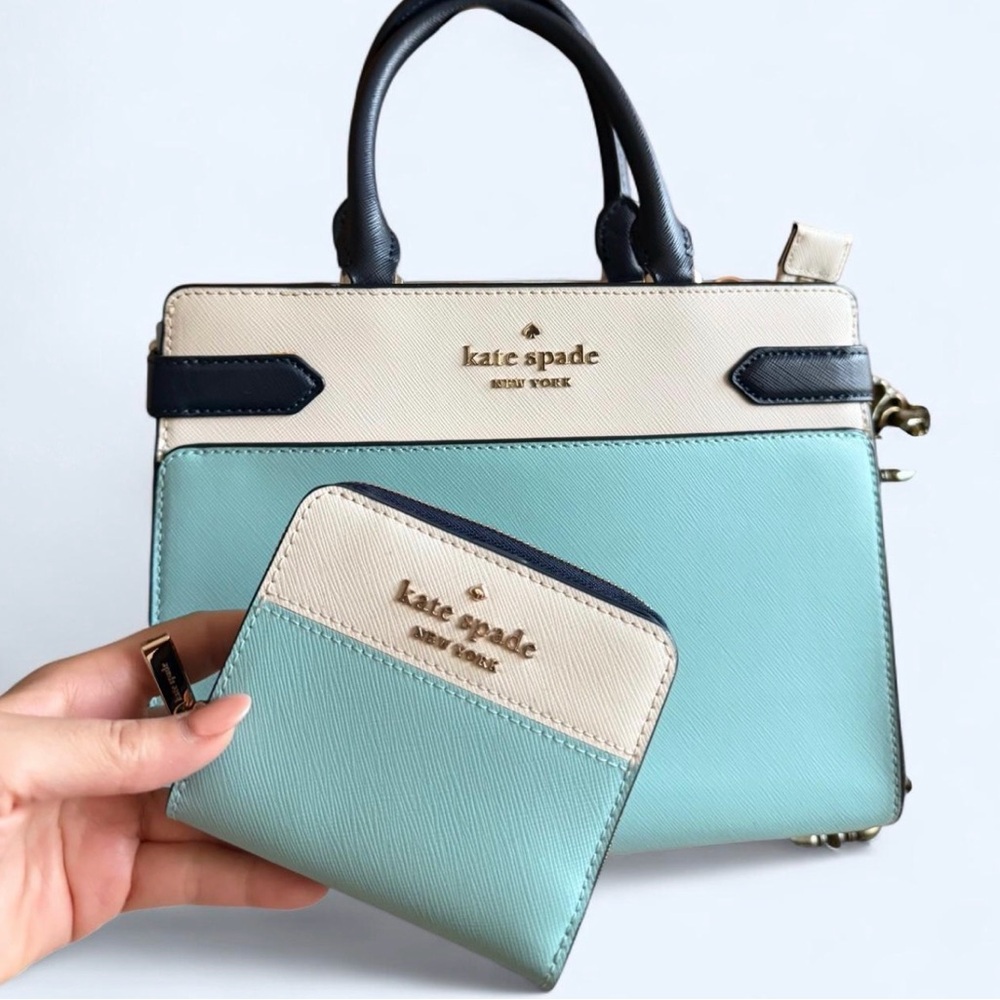 Kate Spade Aqua and Cream Purse and matching Wallet